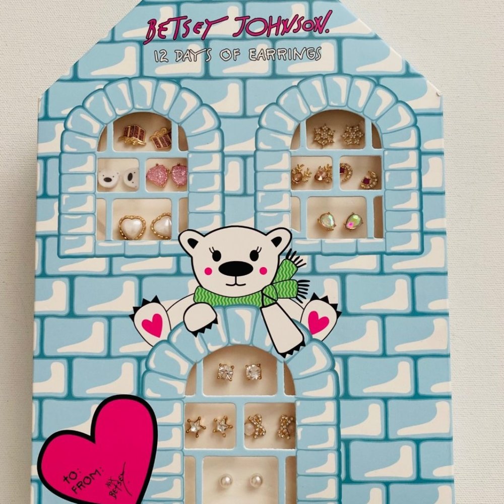Betsey Johnson Holiday 12 Days of Earrings Igloo Stud Set